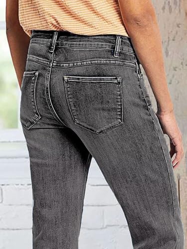 Flamingals Straight Leg Jeans for Women Low Rise Cropped Jeans Wash Embroidery Raw Hem Denim Pants Gray S4