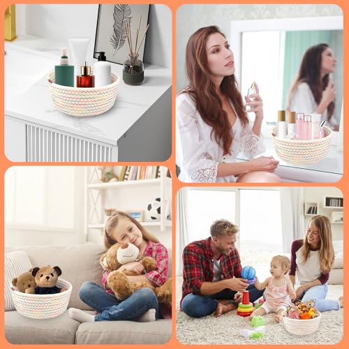 2er Set Aufbewahrungskorb Geflochten, Stapelbare Körbchen Aufbewahrung Baumwollseil, Korb Geflochten Wickeltisch für Deko Kinderzimmer, Badezimmer, Wohnzimmer, Mehrzweck Aufbewahrungskörbe