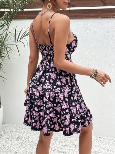 Image of Verdusa Women's Floral Print Dress Cute Summer Mini Dresses Ruched Sleeveless Ruffle Hem A Line Cami Sundress