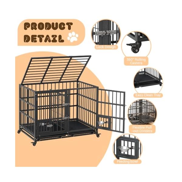 Metal-Dog-Crate-42-Inch-Heavy-Duty-Dog-Crate-with-Divider-2-Feeding-Door-and-Bowls-Dog-Kennel-Indoor-with-Wheels-for-2-Small-Dogs1-Large-Dog Metal-Dog-Crate-42-Inch-Heavy-Duty-Dog-Crate-with-Divider-2-Feeding-Door-and-Bowls-Dog-Kennel-Indoor-with-Wheels-for-2-Small-Dogs1-Large-Dog