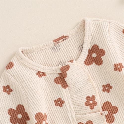 Newborn Baby Girl Clothes Fall Winter Long Sleeve Footie Romper Waffle Ruffle Zipper Jumpsuit Coming Home Outfit4