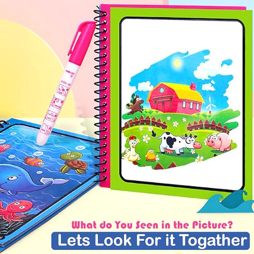 Image of GLUN 12 Piece Set Children's Cartoon Water Magic Painting Book with Magic Marker, Different Exploration Scenes