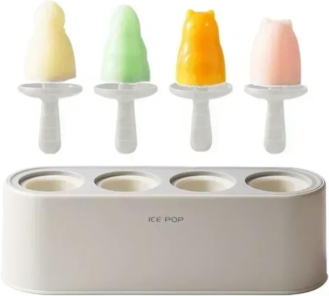Popsicle Mold Set 4 Pcs Homemade Silicone Maker Easy Release Ice Cream Molds Reusable Kitchen Diy-White