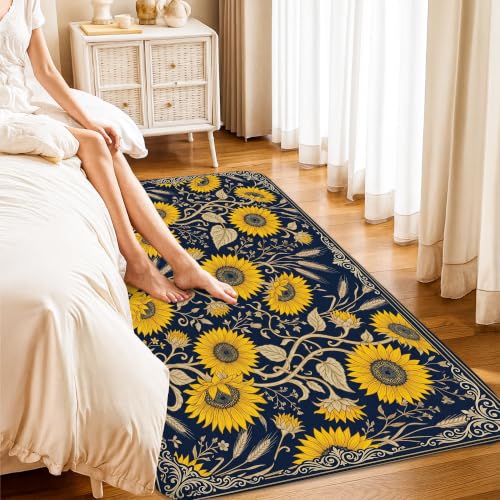 Alfombra de girasol antideslizante con estampado floral lavable para el ba&ntilde;o 4