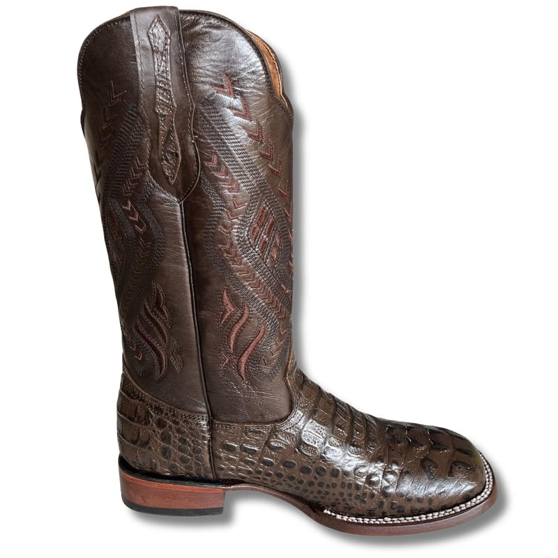 Image of Men's Alex Exotic Caiman Python Western Cowboy Boots Square Toe Pull On Tall Shaft bota de vaquero para hombre