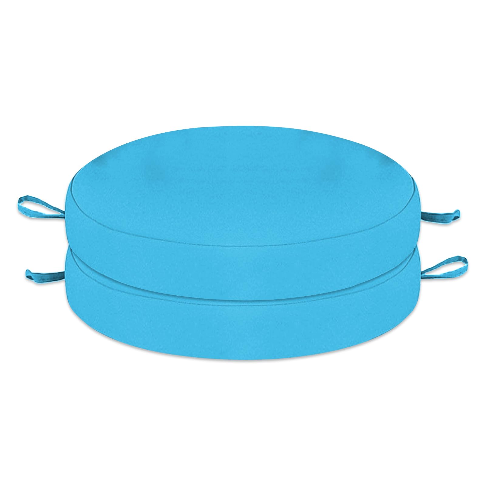 Wokuaile Outdoor Bistro Chair Cushions Set of 2, Waterproof Outdoor Round Seat Cushions with Ties for Home Garden Furniture, Sky Blue, 15x15x3 In