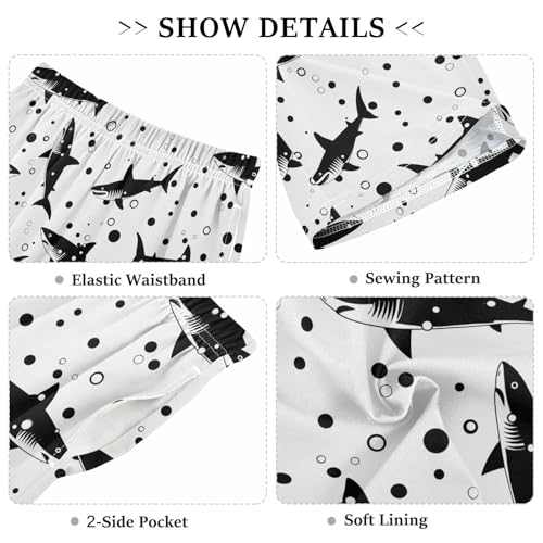 Shark on Black Short Pajama Pants Bottoms Soft Sleepwear with Pockets3