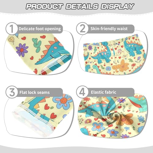 Wusikd Cute Dinosaurs Girls' Leggings Toddler Doodles Hearts Flowers Kids Yoga Pants Dance Active Tights 4T3