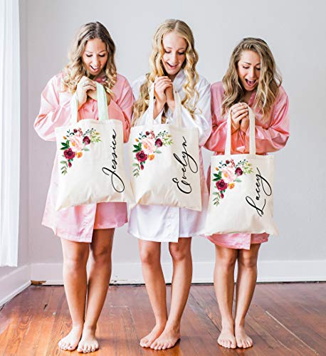 Preisvergleich Produktbild Brautjungfern-Tasche, personalisierbar, Geschenk für Brautjungfern, Name, Tragetasche, einfache Blume, Kalligraphie, Geschenk für Hochzeit, Brautparty