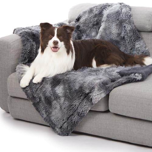 gogobunny Waterproof Dog Blanket for Couch & Furniture Protection - Super Soft Reversible Throw for Large Dogs & Cats, Calming Washable Fur & Sherpa Pet Blanket (40x50 Inch, Tie-dye Grey)