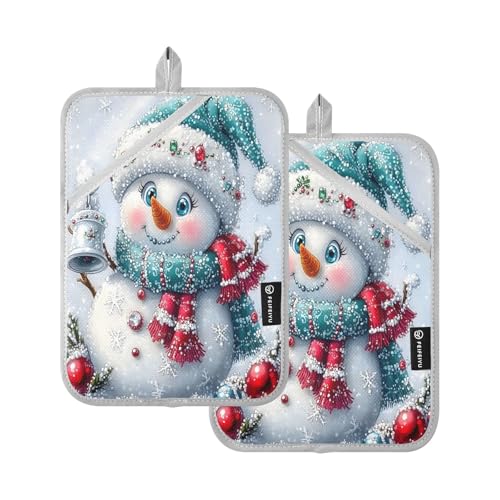 Juego de 2 soportes para ollas de bolas de muñeco de nieve, de algodón, resistentes al calor, almohadillas calientes para cocina, hornear, barbacoa, 7 x 10 pulgadas