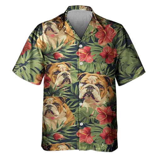 HYPEWAVE Bulldog Hawaiian Shirt Button Down Shirt Short Sleeves Unisex XS-5XL, Best Idea Aloha Birthday Gift -XL
