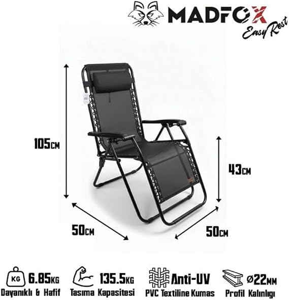 Madfox EasyRest Katlanır Şezlong Sandalye (SİYAH (1152))