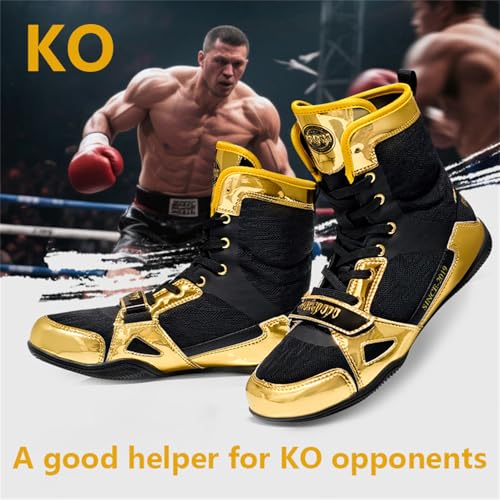 Gold Boxing Shoes for Men, Red Boxing Shoes Professional Wrestling Fighting Training Combat Boots High Top Fitness Sneakers2