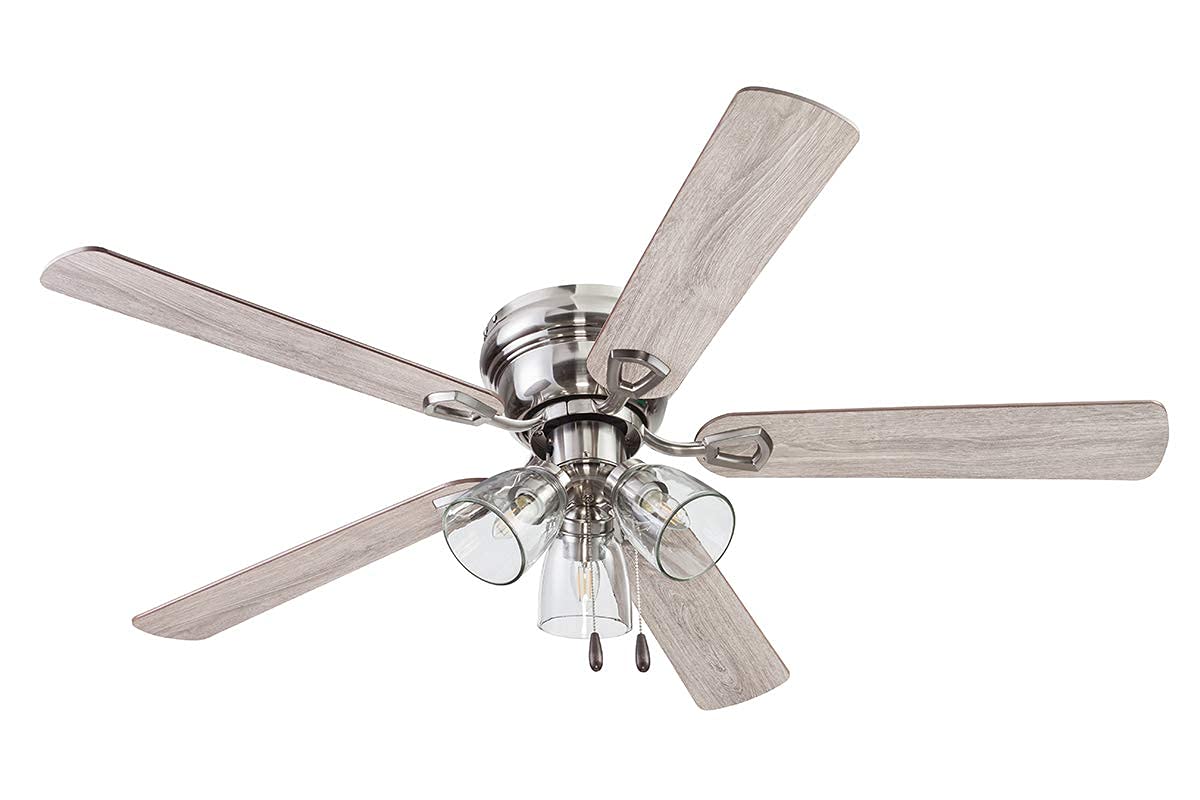 Portage Bay Ceiling Fans 52\" Renton Bronze Indoor Fan With Clear 3 Light LED Multi Arm; E26/B11 Bulb And Pull-Chains, Traditional Style, 5 Reversible Barnwood/Dark Chestnut Blades, 51439 In