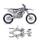 KUNGFU GRAPHICS（カンフー グラフィックス）DIRT BIKEダートバイク カスタムデカール フルキット ビニールステッカー、適合 YAMAHA ヤマハ YZ450FX YZF450X 2024-2026、ホワイトブルーレッド, デザイン番号YMYZF254523N003-KO