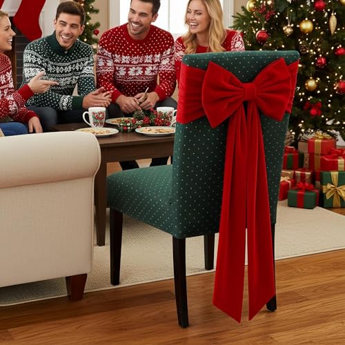 Bandas para sillas decorativas rojas de encaje para banquetes y fiestas de Navidad 7