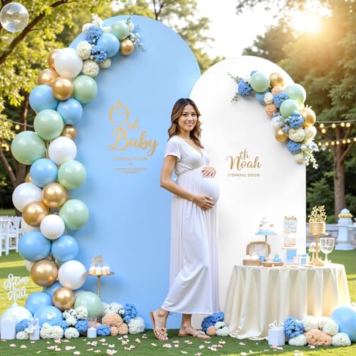 Image of 7.2FT 6FT Arch Backdrop Cover for Wedding, Set of 2 Stretchy Spandex Fitted Arch Stand Cover for Baby Shower, Birthday Party Decor, Chiara Backdrop Cover with Double-Sided Design(White, Blue)