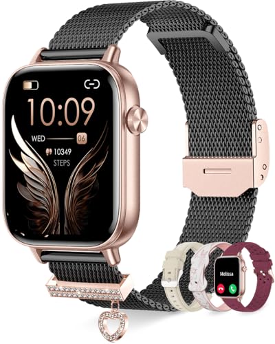 Erkwei - Smartwatch for Women Dial & Answer Call 1.83" Fitness Tracker with 4 Bands Screen Sleep Monitor Black