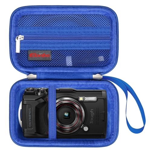 Elonbo Carrying Case for OM SYSTEM Tough TG-7 / OLYMPUS Tough TG-6 Underwater Camera, Waterproof 4K Video Digital Camera Hard Travel Bag, Mesh Pocket fits Battery Cables, Pink