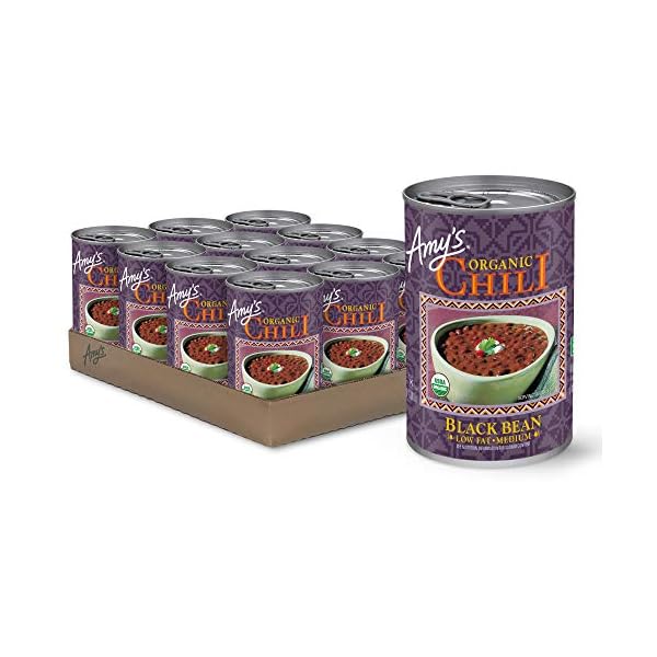 Amys-Organic-Black-Bean-Chili-Low-Fat-USDA-Organic-147-Ounce Amy's Organic Chili, Vegan Medium Black Bean Chili, Gluten Free, Low Fat, Gluten Free, 14.7 Oz (12 Pack)