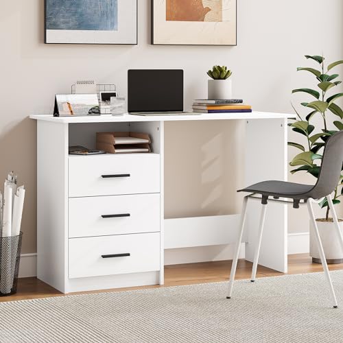 MESCXTY Kinderschreibtisch Mit Schublade - Moderner Holzschreibtisch 120cm, Weiß & Stabil