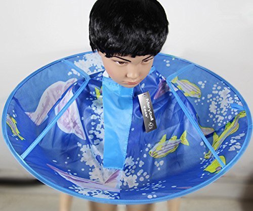 Kids Children Haircut Haircutting Hair Cut Catcher Apron Cape Hairdresser Barber (Blue)