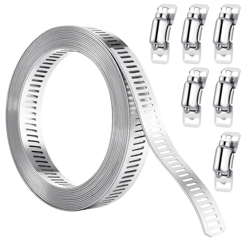 Jubilee Clips, Metal Strapping, 3m/9.8ft Adjustable Hose Clamps with 6 Fasteners, Stainless Steel Hose Clamp, Jubilee Clips Assorted for Home Gas Pipe, Fuel Line, Exhaust Ducting, Plumbing