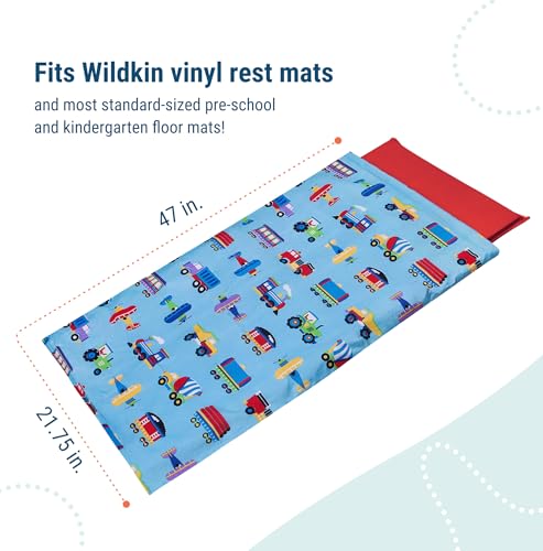 Image of Wildkin Kids Microfiber Nap Mat Cover - Soft, Durable & Fits 1.5 inch Vinyl Sleep Mats (Trains, Planes & Trucks)