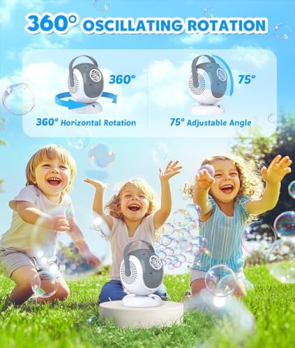 Seifenblasenmaschine Automatische, Bubble Machine 18000+ Bubbles/Min mit 300ml Seifenblasenwasser, Automatische Rotation & RGB Lichter, 75°/360° Drehbar für Kinder/Haustier/Hochzeit/Party/Geschenk