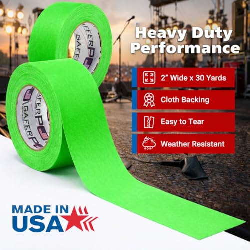 Image of Gaffer Power Proudly Made in The USA, Real Professional Grade Gaffer Tape, Heavy Duty Gaffers Tape, Non-Reflective, Multipurpose. 2 Inches x 30 Yards, Fluorescent Green