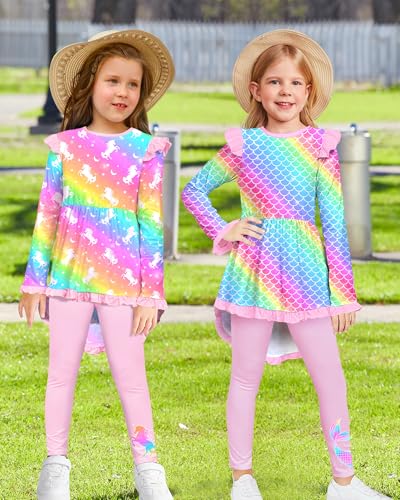 Image of Toddler Kids Girls Clothes Set Stylish Ruffled Tops and Pants Clothing Sets 2 Piece Outfits Size 4-9