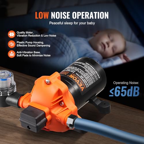 Image of VEVOR 12V Diaphragm Pump, 3.5 GPM (13.25 L /min), 3-Chamber 12 Volt DC Water Pump with Automatic Pressure Switch 40-100 PSI Adjustable, 50 PSI, 1 /2'' MNPT Port, for RV Yacht Food Truck Camper Marine