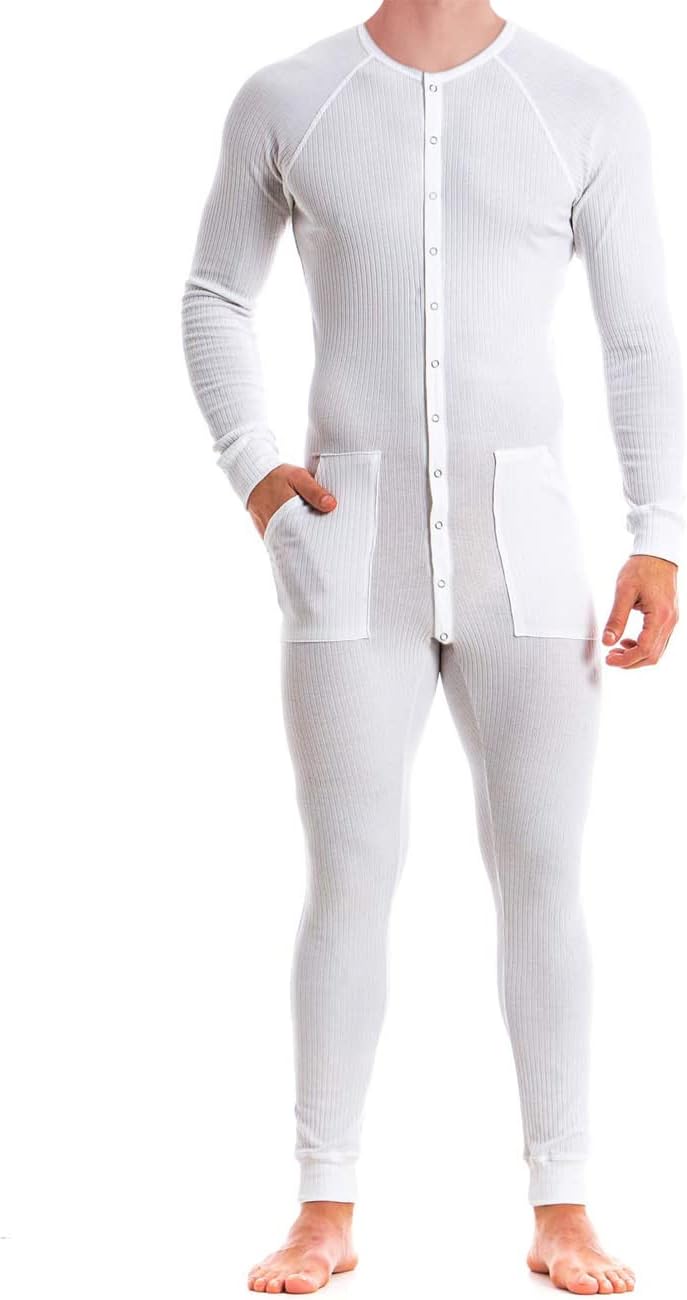 GYMAPEMens Short Sleeve Onesie Henley Jumpsuit Pajamas Stretchy Cotton One Piece Garment