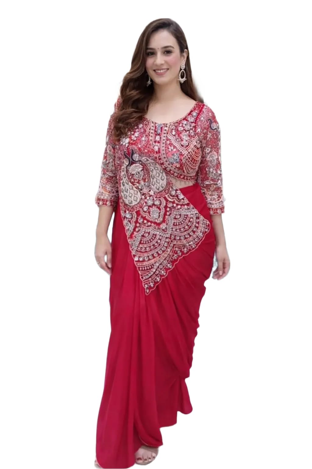 Women Ready to Wear Saree with Embroidery Sequins Work Blouse, Heavy Crepe Fabric Traditional Ethnic Wear-image-33