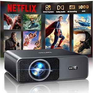 Smart Beamer 4K - [Netflix Offiziell & Dolby Audio] 1000 ANSI Autofokus & 6D Trapezkorrektur, TOPTRO Beamer 4K Heimkino WiFi 6/Bluetooth Full HD 1080P HDR10 Outdoor Projektor für Handy