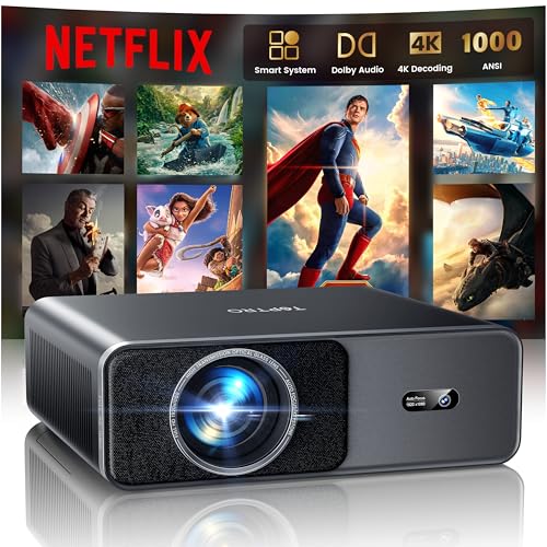 Proyector 4K [Netflix Oficial//Dolby], 1000ANSI SmartProyector Ajuste Auto de Imagen con IA,...