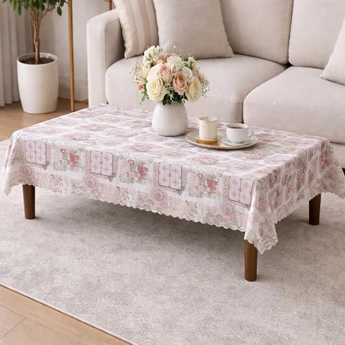 Image of Dakshya Industirs PVC Waterproof Table Cover 36x54 Inch Floral Printed Center Table Cover Washable Plastic Table Sheet Oilproof Dining Table Cover for Coffee Table Living Room Home (Smart Blossom)