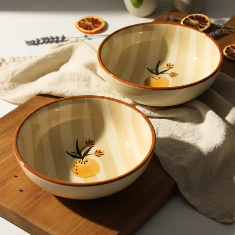 Image of Ceramic Snack Bowl Set for Serving, Dessert & Fruits | Multipurpose Kitchen Bowls Set | Premium Aesthetic Small Serving Bowls | Brown & White | Pack of 2 | 700ml