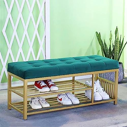 Banc de rangement pour chaussure avec assise velours et étagère intégrée - 2