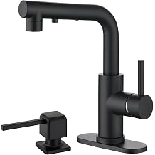 CREA Black Kitchen Faucet with Soap Dispenser, Matte Black, Modern, Single Hole, Pull Out Sprayer, 3 Modes, 24 Inch Reach, Stainless Steel Handle, Right Handed, Deck Mount, Black