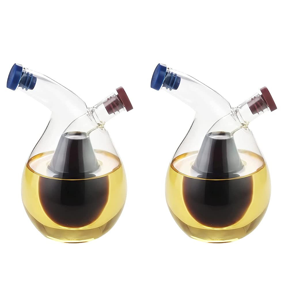 Dispenser per olio, 2 in 1, dispenser per olio d'oliva e aceto, in vetro trasparente, contenitore per condimenti a tenuta stagna, per olio vegetale e oliva, 2 pezzi