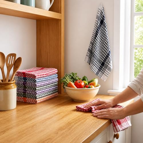 Image of Premium Home Pack of 12 Cotton Kitchen Cloth /Napkins | Fridge, Table, Kitchen Platform Cleaning & Roti Napkins | 16x16 Inches | Multicolor | Cotton, Absorbent, Reusable, Kitchen Cloth