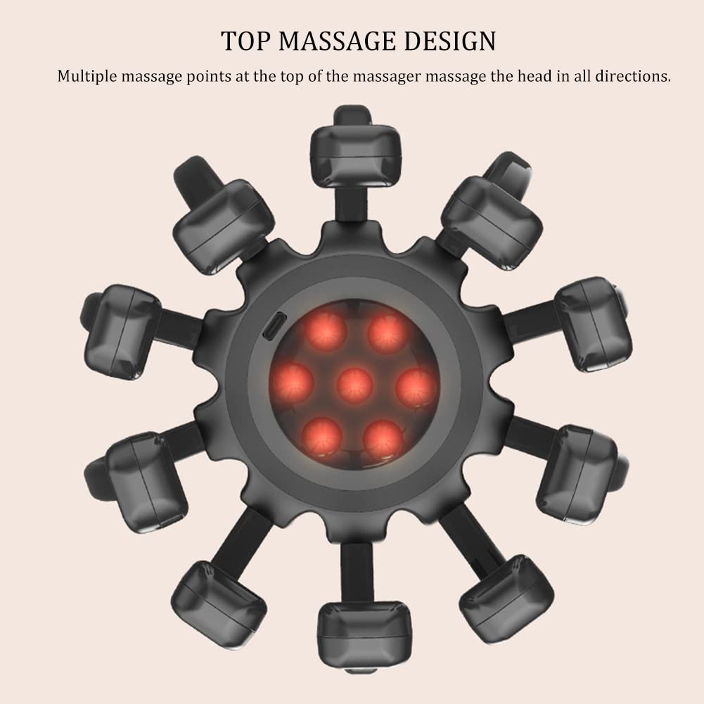 Massaggiatore per la testa Massaggiatore elettrico del cuoio capelluto con 10 contatti vibranti, 4 modalità, musica Bluetooth, massaggiatore per la testa di polpo Scalp Stress Relax