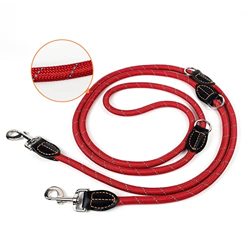 Trhillsbrad Guinzaglio per cani 3m x 14mm, guinzaglio regolabile per cani di taglia medio grande, guinzaglio doppio multifunzionale, robusto, Rosso