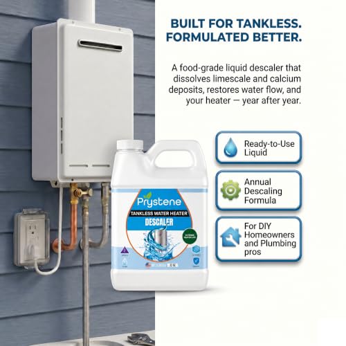Image of Tankless Water Heater Descaler Liquid 32 Oz - Removes Limescale, Restores Hot Water Pressure and Heating Efficiency - Food Grade Citric and Lactic Acid - Made in USA