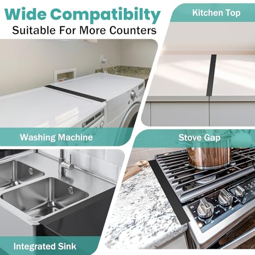 Image of Stove Gap Covers 2PCS, Stove Gap Filler Stainless Steel,13.8'' to 27.5'' Adjustable Length,Range Trim Kit,Oven Stove Gap Guard Between Stovetop and Counter,Easy to Clean Heat Resistant, Black