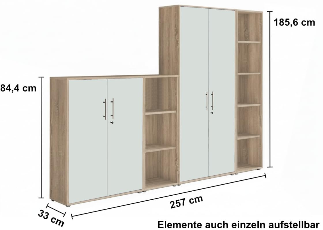 TABOR PRO Set 4 Eiche Sonoma weiß matt Büromöbel Arbeitszimmer Büro