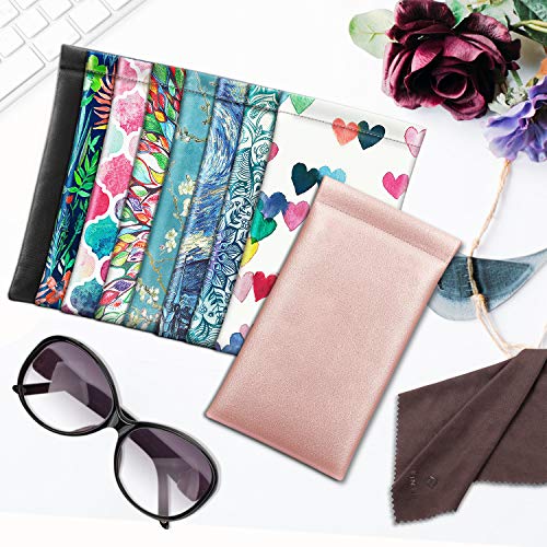 Image of FINTIE Soft Eyeglasses Case with Cleaning Cloth, Portable Squeeze Top Vegan Leather Glasses Pouch, Sunglasses Eyewear Bag