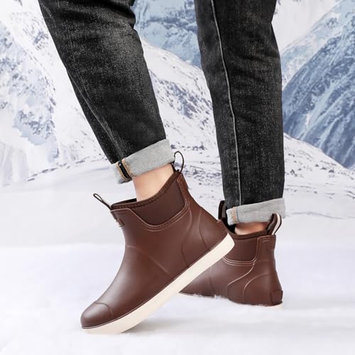 Image of Mens Deck Boots, Saltwater Fishing Booties Rubber Waterproof Ankle Rain Boots, High-performance Footwear Chelsea Boots for Gardening Fishing Boating Camping Sailing